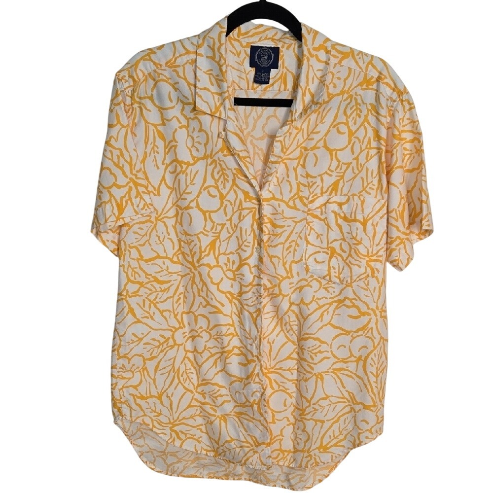 GAP Vintage Yellow & White Casual Button Down Shirt 100% Cotton Classic Prep